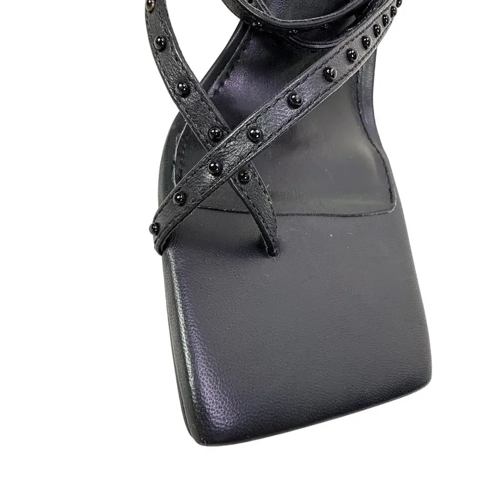 Marc Fisher LTD Dallin Sandals Heeled Womens 9 Black Strappy Studded Sq Toe